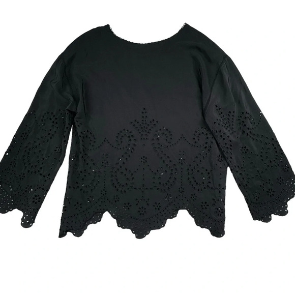 ULLA JOHNSON Althea Black Silk Eyelet Blouse. Quiet Luxury Old Money Size 2 - Picture 4 of 14